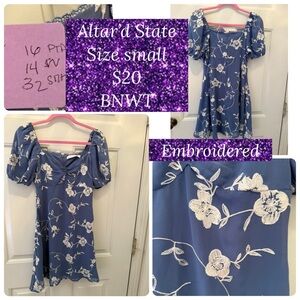 Altar'd State Kids Dress in Blue with White Embroidery